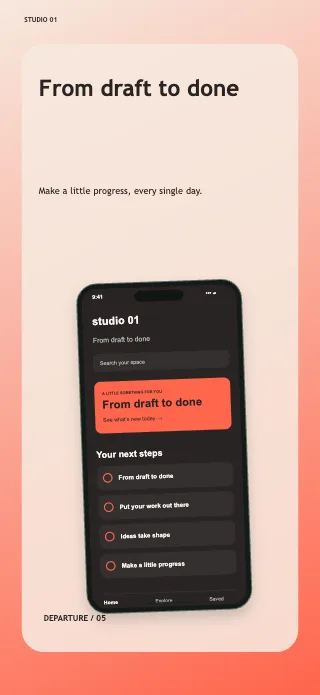 Studio 01 screenshot design: Departure ticket